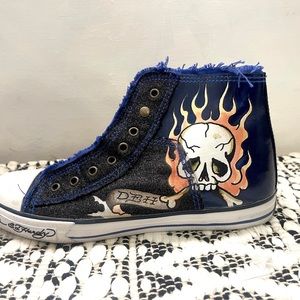 Ed Hardy’s sneakers flaming skull new